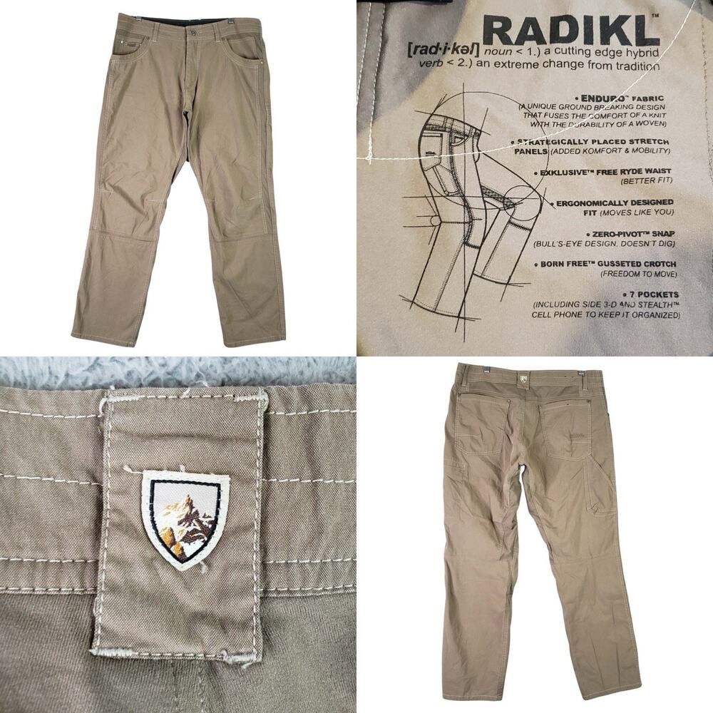 Kuhl Radikl Pants Mens 36x30 Tan Khaki Chino Outdoor Hiking Trail Stretch